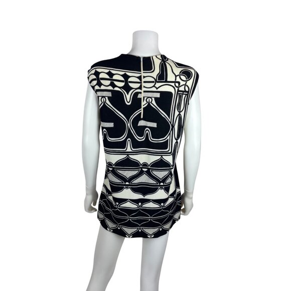 Vintage 70s Abstract Tunic Womens M Black & White Psychedelic Patterned Sleevele - Picture 8 of 10